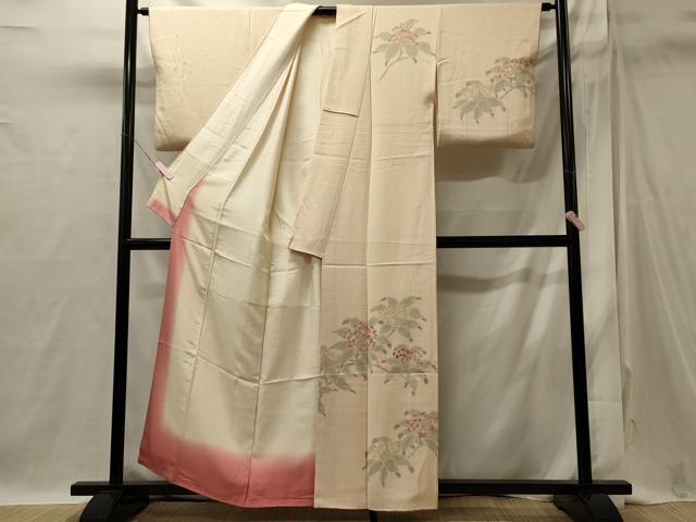 平和屋着物■訪問着　手描き　刺繍　枝花文　正絹　逸品　CABI1797oy