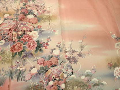 平和屋着物■訪問着　作家物　鼓流水花文　暈し染め　金彩　正絹　逸品　CABI1813oy