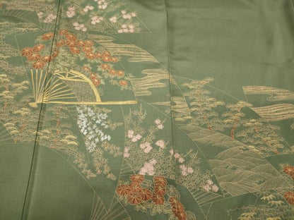 平和屋着物■訪問着　扇面花松文　金彩　正絹　逸品　CABI1815oy