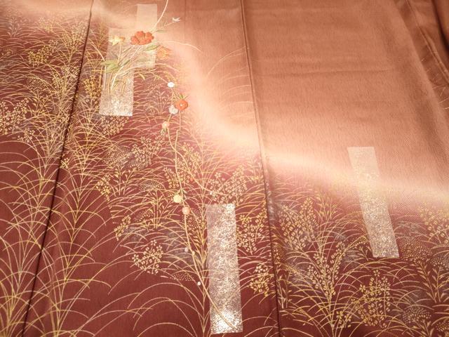 平和屋着物■訪問着　紬地　草花文　金銀彩　正絹　逸品　CABI1821oy