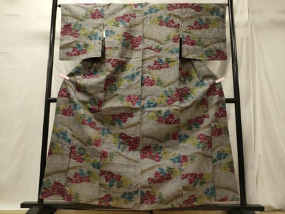 平和屋着物■上質な紬　枝花文　正絹　逸品　未使用　CABI1823oy