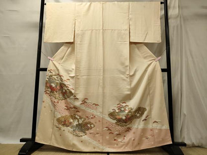 平和屋着物■豪華色留袖　雲取り御所車花文　金彩　正絹　逸品　CABI1827oy