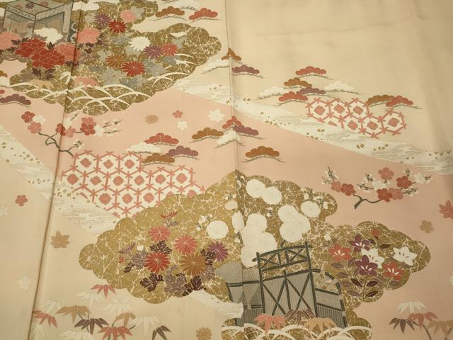 平和屋着物■豪華色留袖　雲取り御所車花文　金彩　正絹　逸品　CABI1827oy