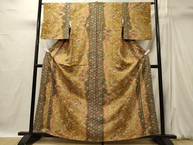平和屋着物■上質な小紋　御所車枝花文　金彩　正絹　逸品　CABI1828oy