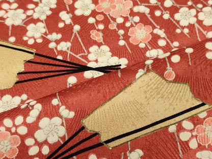 平和屋着物■上質な小紋　扇面枝梅文　金彩　正絹　逸品　CABI1831oy