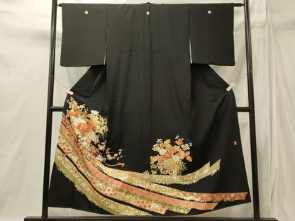 平和屋着物■豪華黒留袖　作家物　駒刺繍　花車文　金彩　正絹　逸品　CABI1841oy