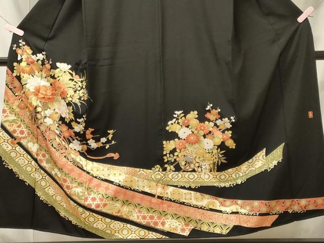 平和屋着物■豪華黒留袖　作家物　駒刺繍　花車文　金彩　正絹　逸品　CABI1841oy