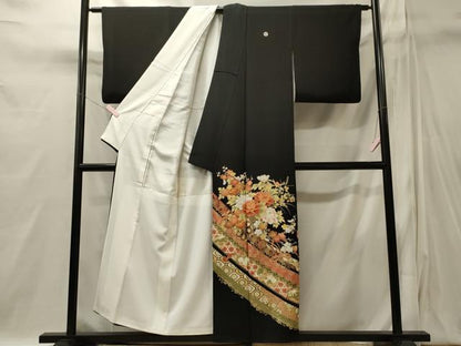平和屋着物■豪華黒留袖　作家物　駒刺繍　花車文　金彩　正絹　逸品　CABI1841oy