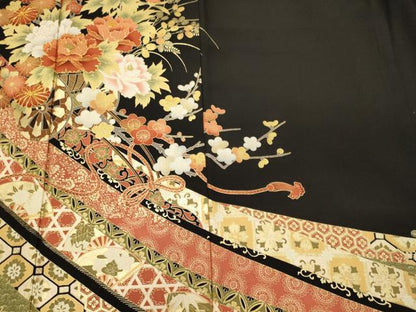 平和屋着物■豪華黒留袖　作家物　駒刺繍　花車文　金彩　正絹　逸品　CABI1841oy