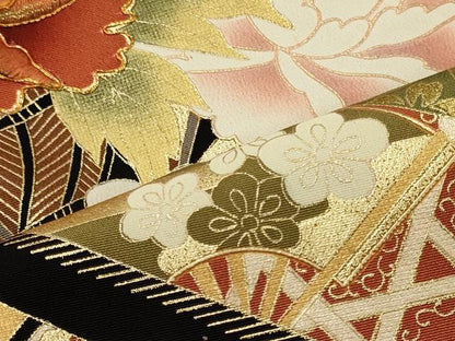 平和屋着物■豪華黒留袖　作家物　駒刺繍　花車文　金彩　正絹　逸品　CABI1841oy