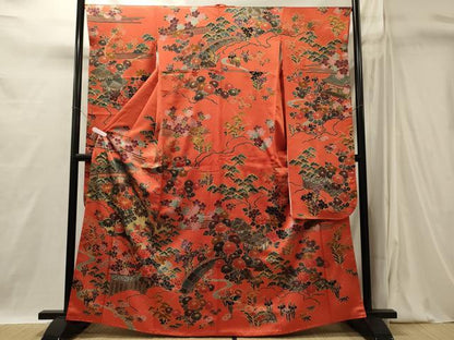 平和屋着物■豪華振袖　草花文　流水華鳥文　金彩　正絹　逸品　CABI1844oy