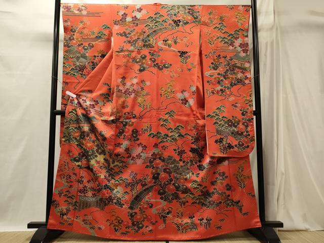 平和屋着物■豪華振袖　草花文　流水華鳥文　金彩　正絹　逸品　CABI1844oy