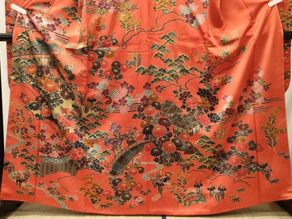 平和屋着物■豪華振袖　草花文　流水華鳥文　金彩　正絹　逸品　CABI1844oy
