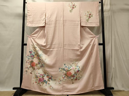 平和屋着物■訪問着　扇面草花文　暈し染め　正絹　逸品　未使用　CABI1845oy