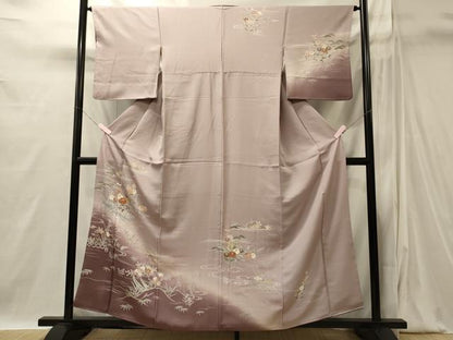 平和屋着物■訪問着　駒刺繍　流水草花文　暈し染め　金彩　正絹　逸品　CABI1846oy