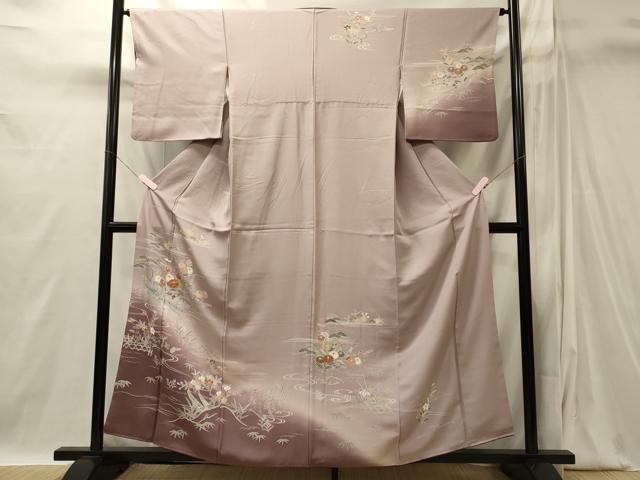 平和屋着物■訪問着　駒刺繍　流水草花文　暈し染め　金彩　正絹　逸品　CABI1846oy