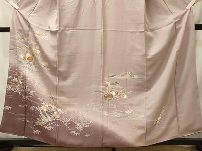 平和屋着物■訪問着　駒刺繍　流水草花文　暈し染め　金彩　正絹　逸品　CABI1846oy