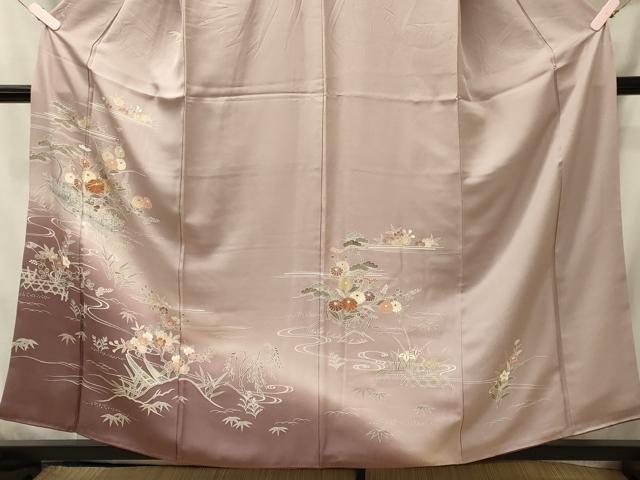 平和屋着物■訪問着　駒刺繍　流水草花文　暈し染め　金彩　正絹　逸品　CABI1846oy