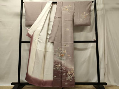 平和屋着物■訪問着　駒刺繍　流水草花文　暈し染め　金彩　正絹　逸品　CABI1846oy