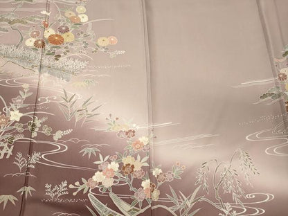 平和屋着物■訪問着　駒刺繍　流水草花文　暈し染め　金彩　正絹　逸品　CABI1846oy