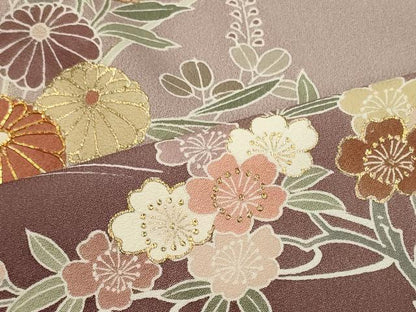 平和屋着物■訪問着　駒刺繍　流水草花文　暈し染め　金彩　正絹　逸品　CABI1846oy
