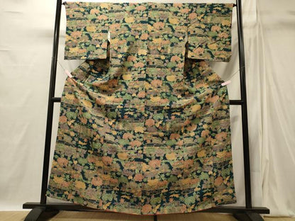 平和屋着物■上質な小紋　吉祥草花文　鬼しぼ縮緬　正絹　逸品　未使用　CABI1854oy