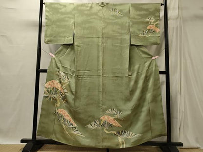 平和屋着物■訪問着　駒刺繍　枝梅松葉文　暈し染め　金彩　正絹　逸品　CABI1857oy