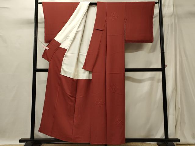 平和屋着物■訪問着　刺繍　菱花文　銀朱色　正絹　逸品　未使用　CABI1863oy
