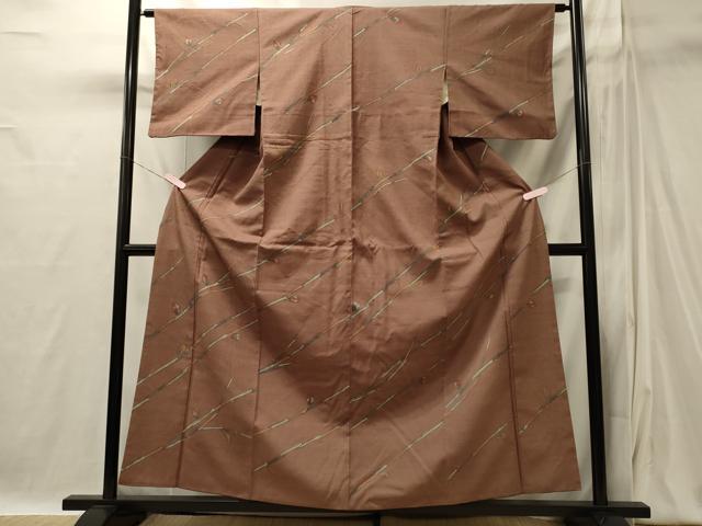 平和屋着物■上質な紬　枝葉文　正絹　逸品　CABI1864oy