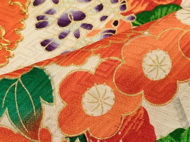 平和屋着物■豪華振袖　駒刺繍　絞り　草花文　金彩　正絹　逸品　CABI1866oy
