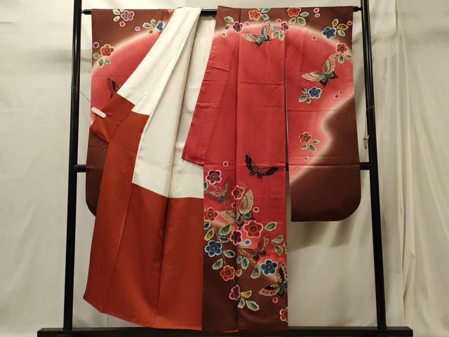 平和屋着物■豪華振袖　舞蝶花文　暈し染め　金彩　正絹　逸品　CABI1867oy