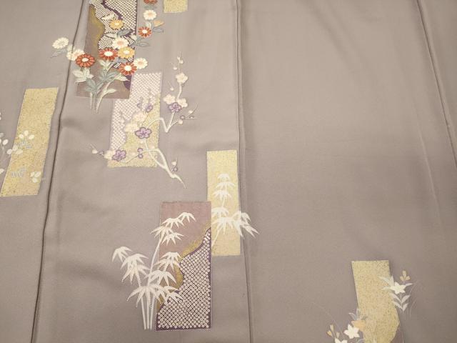 平和屋着物■中国三大刺繍　相良刺繍　訪問着　短冊笹竹花文　金彩　正絹　逸品　CABI1875oy