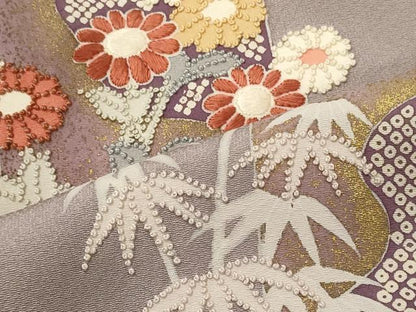 平和屋着物■中国三大刺繍　相良刺繍　訪問着　短冊笹竹花文　金彩　正絹　逸品　CABI1875oy