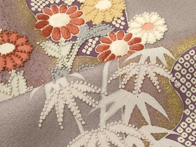 平和屋着物■中国三大刺繍　相良刺繍　訪問着　短冊笹竹花文　金彩　正絹　逸品　CABI1875oy