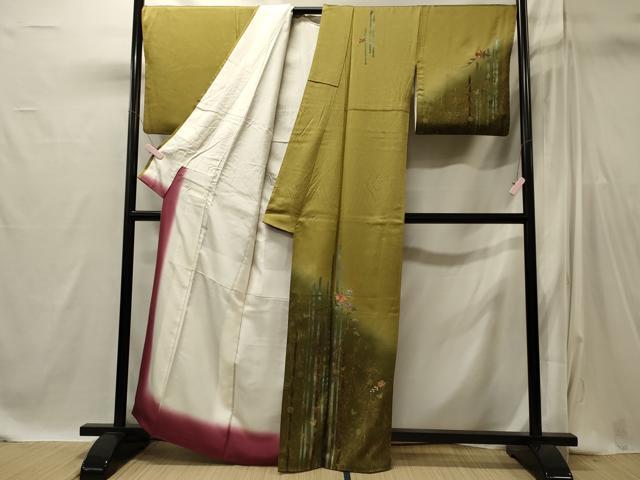 平和屋着物■訪問着　刺繍　草花舞蝶間道　金彩　正絹　逸品　CABI1879oy