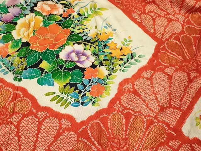 平和屋着物■豪華振袖　駒刺繍　絞り　草花文　金彩　正絹　逸品　CABI1890oy