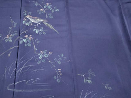 平和屋着物■訪問着　手描き　休み鳥枝花文　正絹　逸品　CABI1896oy