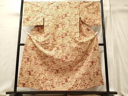 平和屋着物■上質な小紋　型染め　草花文　正絹　逸品　CABI1905oy