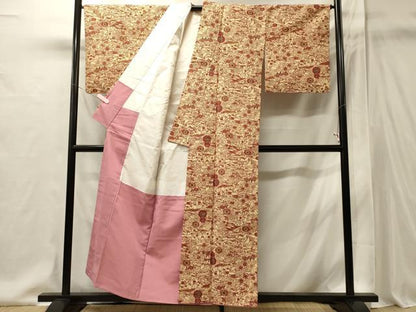 平和屋着物■上質な小紋　型染め　草花文　正絹　逸品　CABI1905oy
