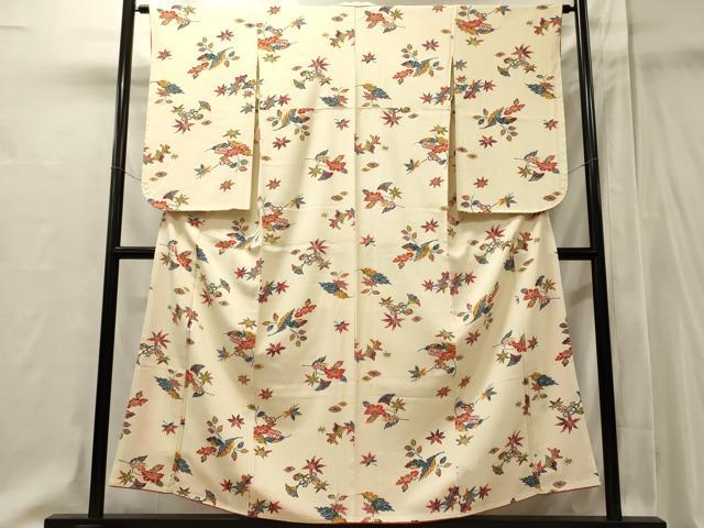 平和屋着物■小振袖　二尺袖　型染め　舞草花文　正絹　逸品　未使用　CABI1913oy
