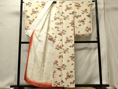 平和屋着物■小振袖　二尺袖　型染め　舞草花文　正絹　逸品　未使用　CABI1913oy