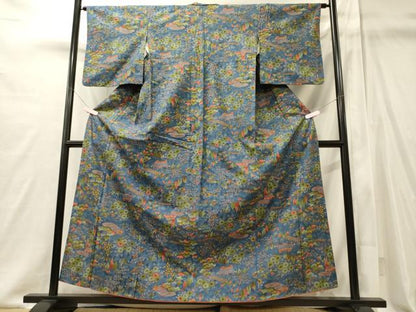 平和屋着物■上質な小紋　紬地　風景花松文　正絹　逸品　CABI1933oy