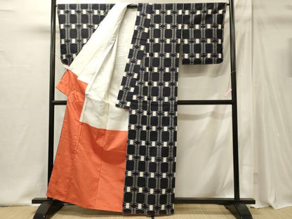 平和屋着物■上質な紬　幾何学文　正絹　逸品　未使用　CABI1939oy