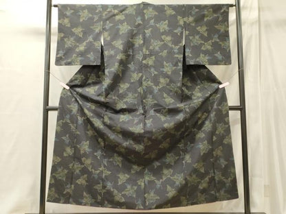 平和屋着物■上質な紬　舞花文　黒地　正絹　逸品　CABI1942oy