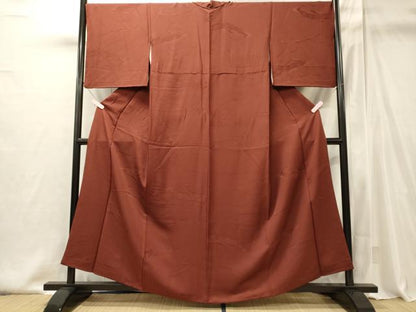 平和屋着物■上質な色無地　笹竹地紋　銀朱色　正絹　逸品　CABI1945oy