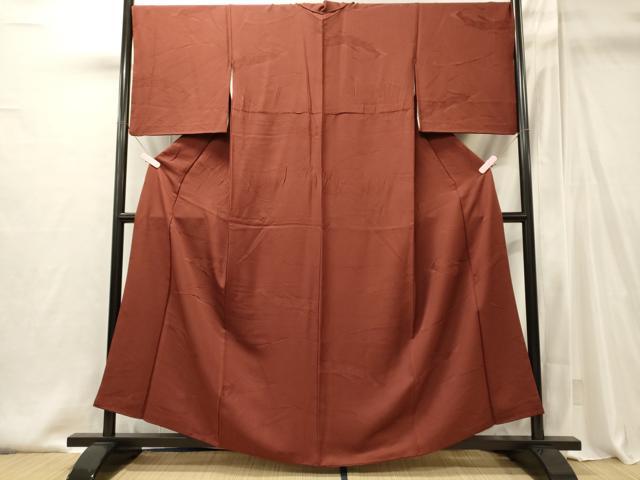 平和屋着物■上質な色無地　笹竹地紋　銀朱色　正絹　逸品　CABI1945oy
