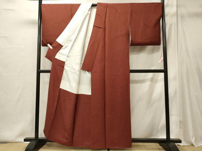 平和屋着物■上質な色無地　笹竹地紋　銀朱色　正絹　逸品　CABI1945oy