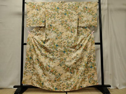 平和屋着物■上質な小紋　流水草花文　金彩　正絹　逸品　CABI1948oy