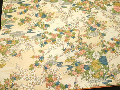 平和屋着物■上質な小紋　流水草花文　金彩　正絹　逸品　CABI1948oy