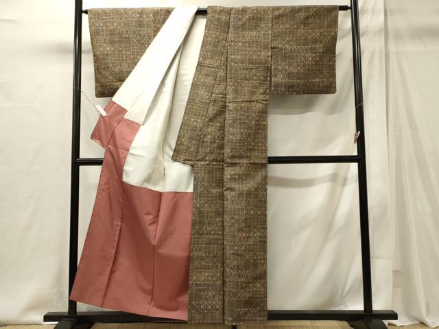 平和屋着物■上質な紬　幾何学文　正絹　逸品　CABI1961oy